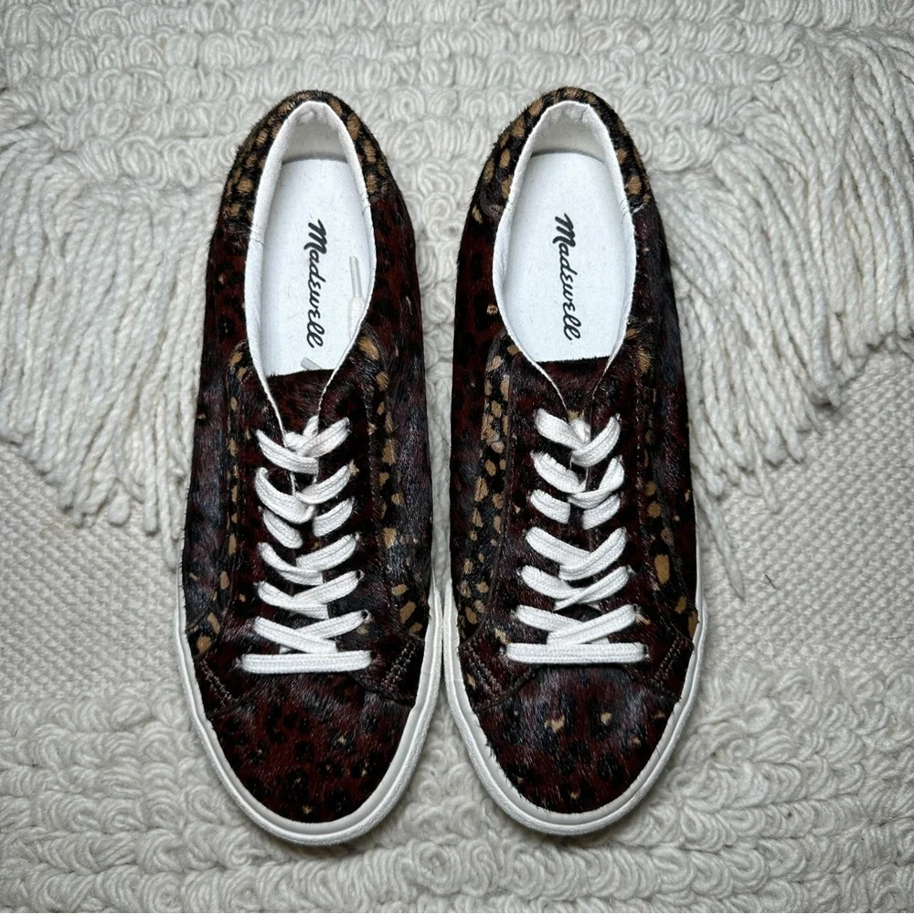 MADEWELL brown leopard colorblock calf hair Sidewalk low-top sneakers 6 NEW